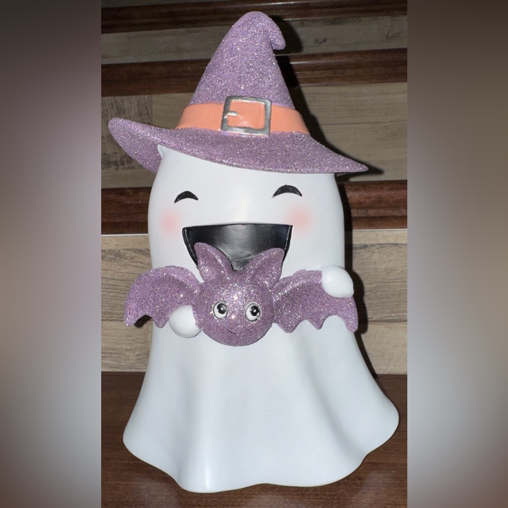 Cute 🥰 GHOST 👻 GIRL WITH GLITTER PURPLE WITCH 🧙 HAT & BAT 🦇by GOBLIN & GHOUL
